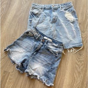 Kanchan high rise short jean and black daisy skirt jean